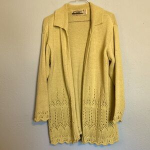 Aran Crafts Ireland Womens Brat Green Open Front Cardigan Sweater Knit Duster